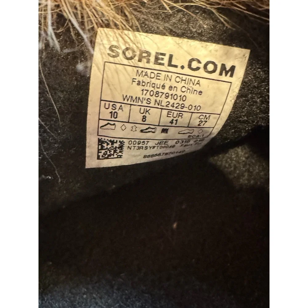 Sorel Women's Waterproof Snow Boots Size 10 Black Faux Fur Lace Up duck boots‎